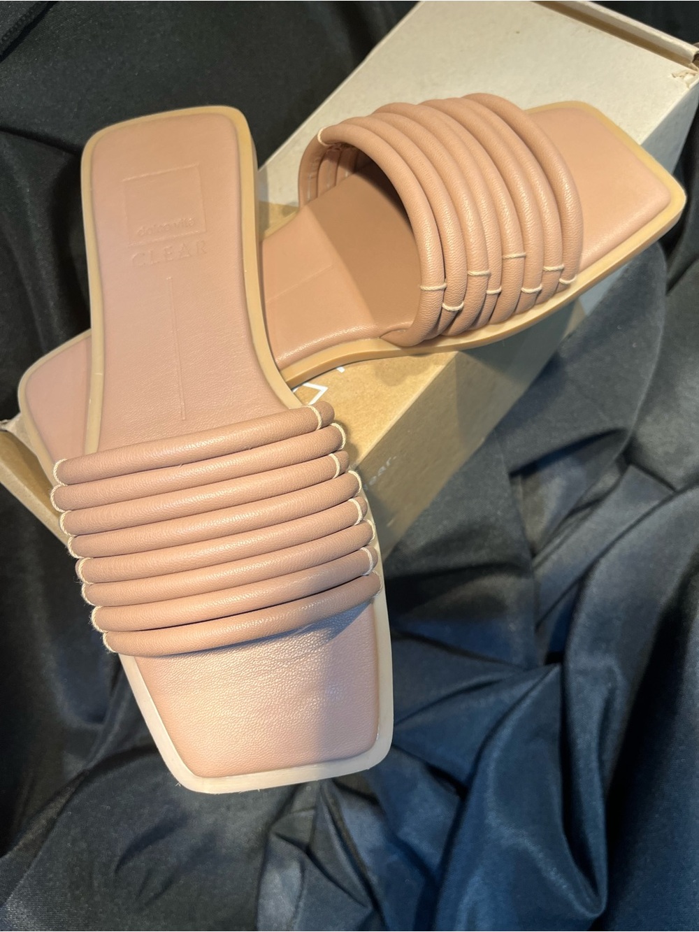 Dolce Vita Nude Padded Ribbed Slide Sandals